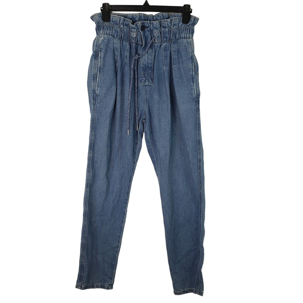 Arizona Jean Co Juniors 7‎ Denim Paper Bag Waist Drawstring Pants Retro Boho Y2K